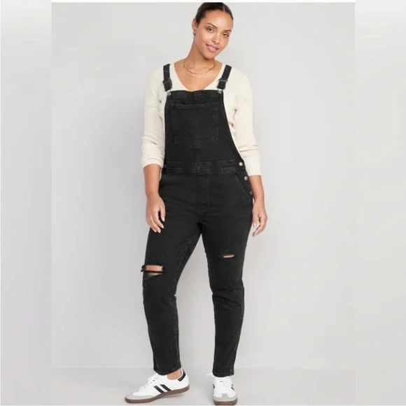 Old Navy Jeans Straight Blackwashrippedjean Overalls For Women